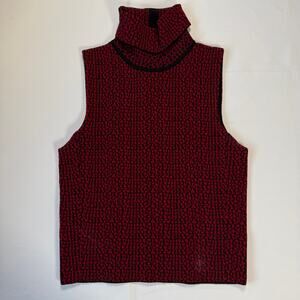 Cinq à Sept Sleeveless Mock Neck Top Red Black Abstract Size M